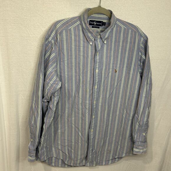 Ralph Lauren Men’s 17 1/2 X 35 Blue Green Orange Striped Button Down shirt - Picture 1 of 9